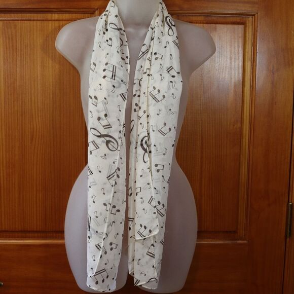 Vintage Music Note Treble Cleft Sheer Scarf - Picture 2 of 7